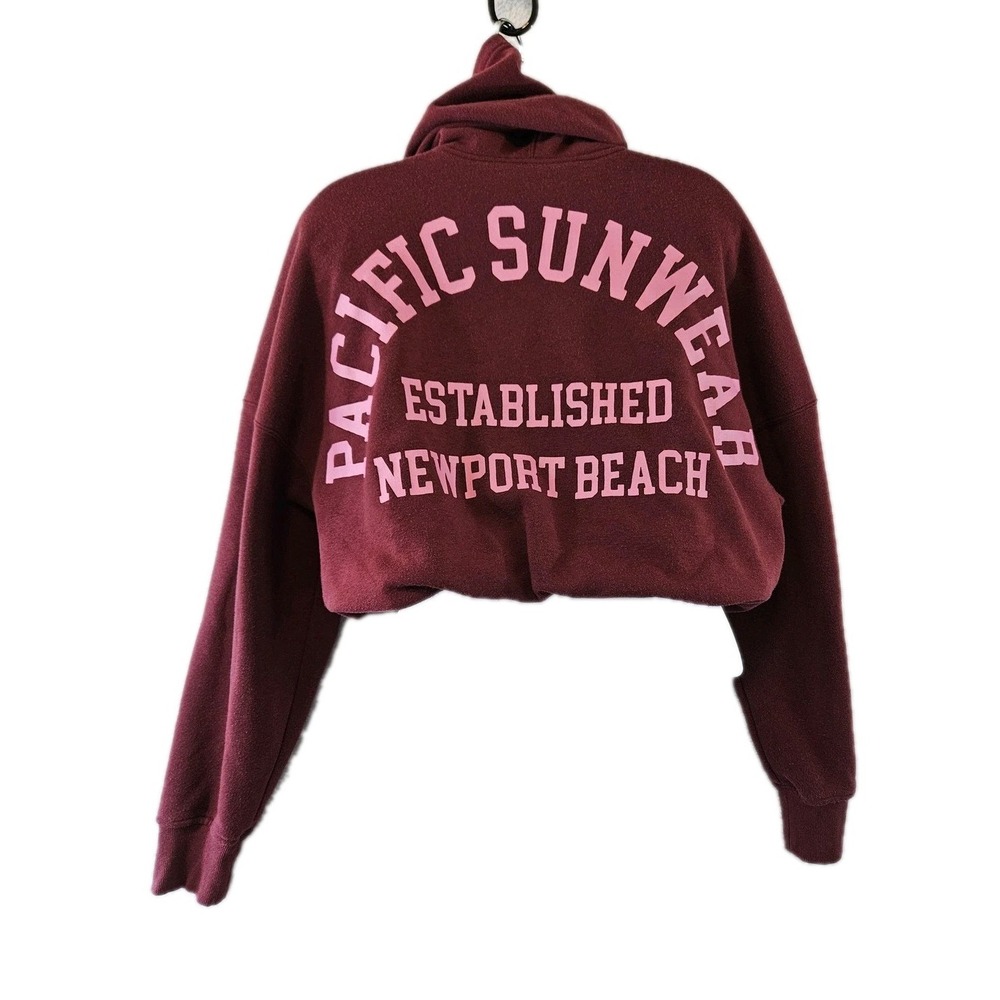 PacSun Womens Sweater Medium Maroon Cropped Long Slve Sweatshirt Large Spell Out